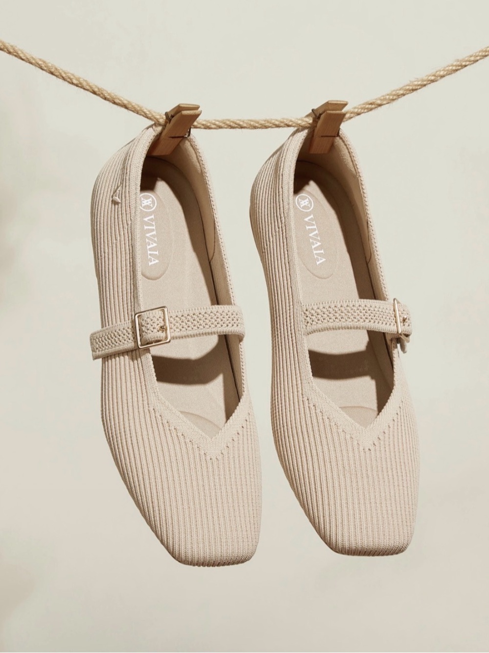 Vivaia Margot Square Toe Women’s Mary Jane Flats Almond